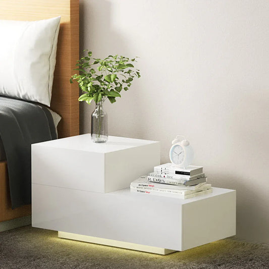 Artiss Bedside Tables LED 2 Drawers - REMI White - Mekamart Australia