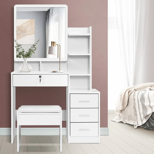 Artiss Dressing Table Stool Set 4 Drawers White - Mekamart Australia