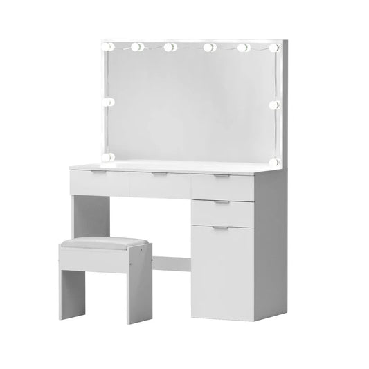 Artiss Dressing Table Set Stool 10 Led Bulbs White - Mekamart Australia