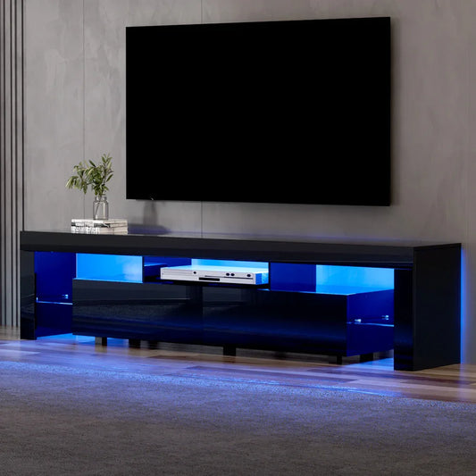 Artiss TV Cabinet Entertainment Unit Stand RGB LED Gloss Furniture 200cm Black - Mekamart Australia