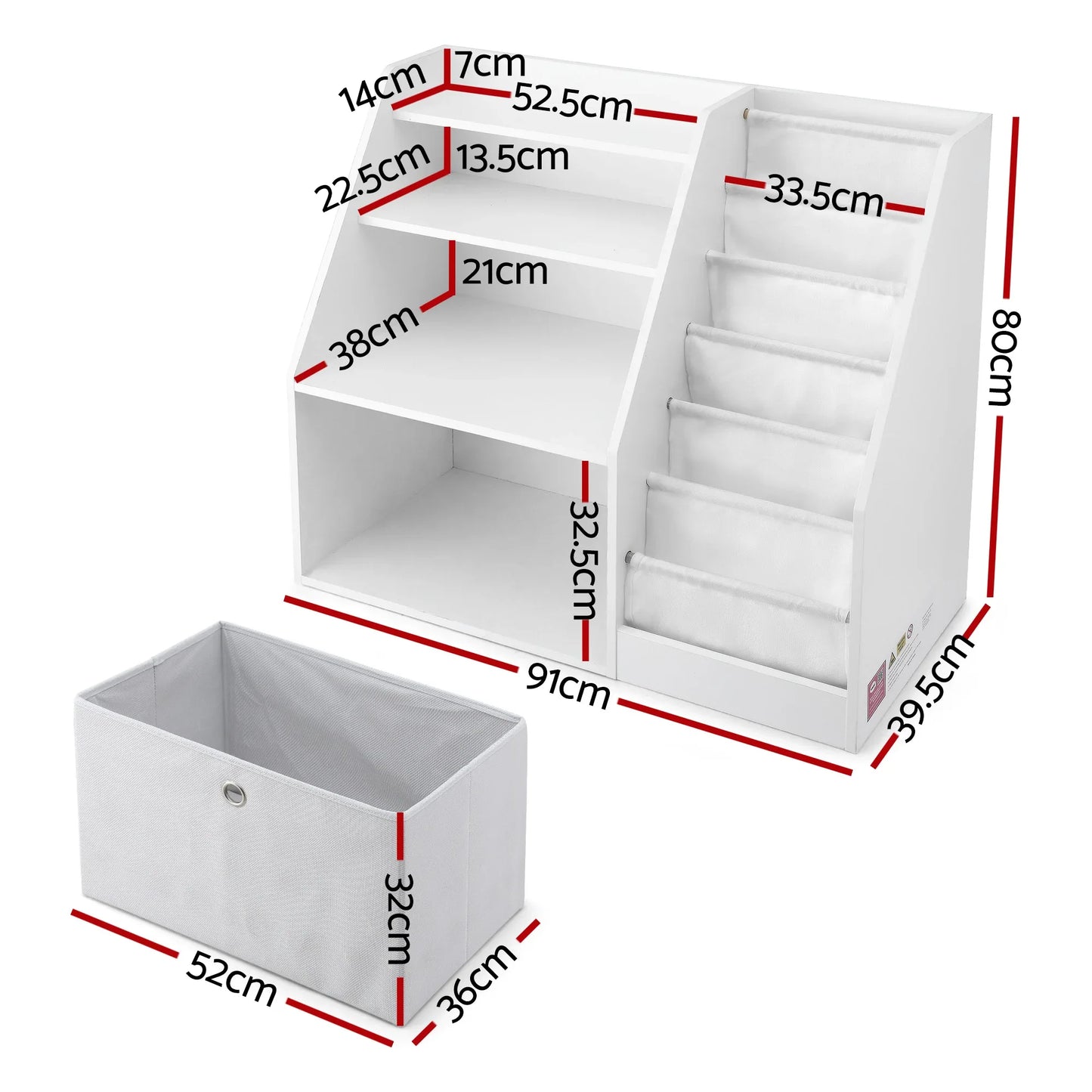 Keezi Kids Bookshelf Children Bookcase Organizer Storage Rack Display Drawer White - Mekamart Australia