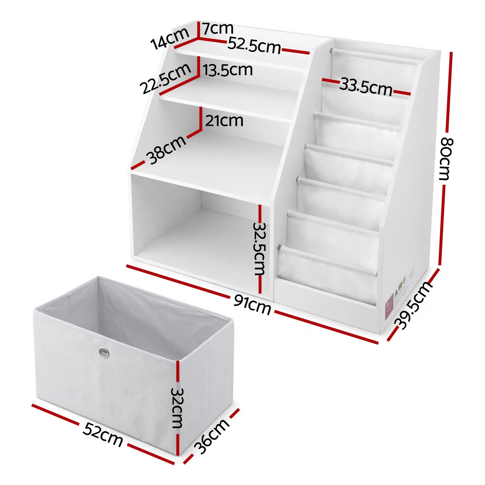 Keezi Kids Bookshelf Children Bookcase Organizer Storage Rack Display Drawer White - Mekamart Australia