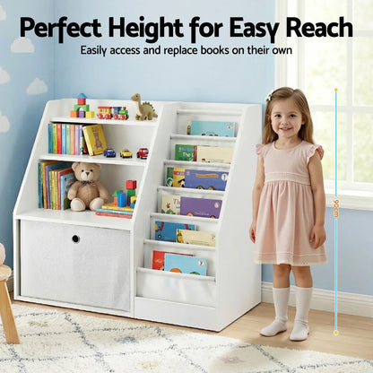 Keezi Kids Bookshelf Children Bookcase Organizer Storage Rack Display Drawer White - Mekamart Australia
