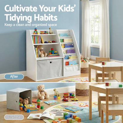 Keezi Kids Bookshelf Children Bookcase Organizer Storage Rack Display Drawer White - Mekamart Australia