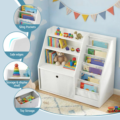 Keezi Kids Bookshelf Children Bookcase Organizer Storage Rack Display Drawer White - Mekamart Australia