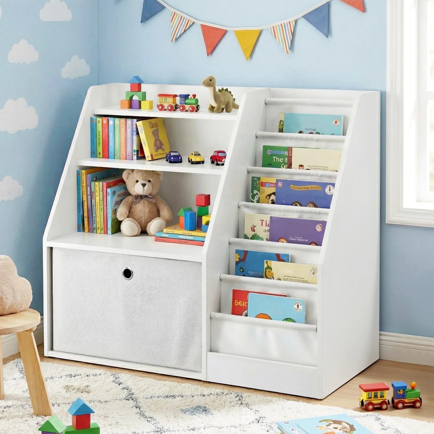 Keezi Kids Bookshelf Children Bookcase Organizer Storage Rack Display Drawer White - Mekamart Australia
