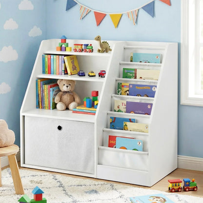 Keezi Kids Bookshelf Children Bookcase Organizer Storage Rack Display Drawer White - Mekamart Australia
