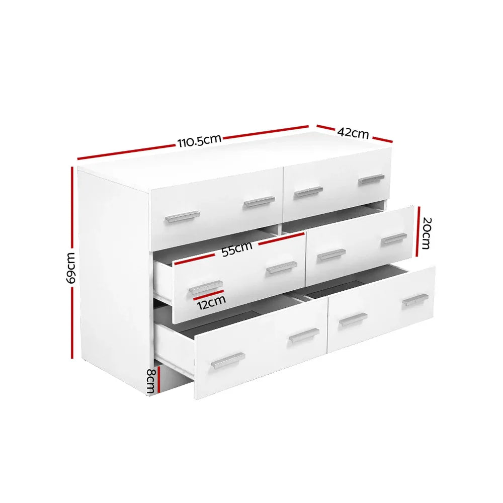 Artiss 6 Chest of Drawers - VEDA White - Mekamart Australia