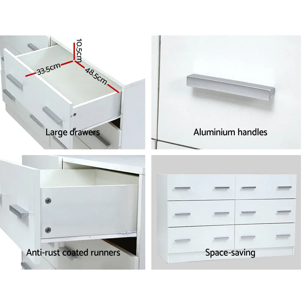 Artiss 6 Chest of Drawers - VEDA White - Mekamart Australia
