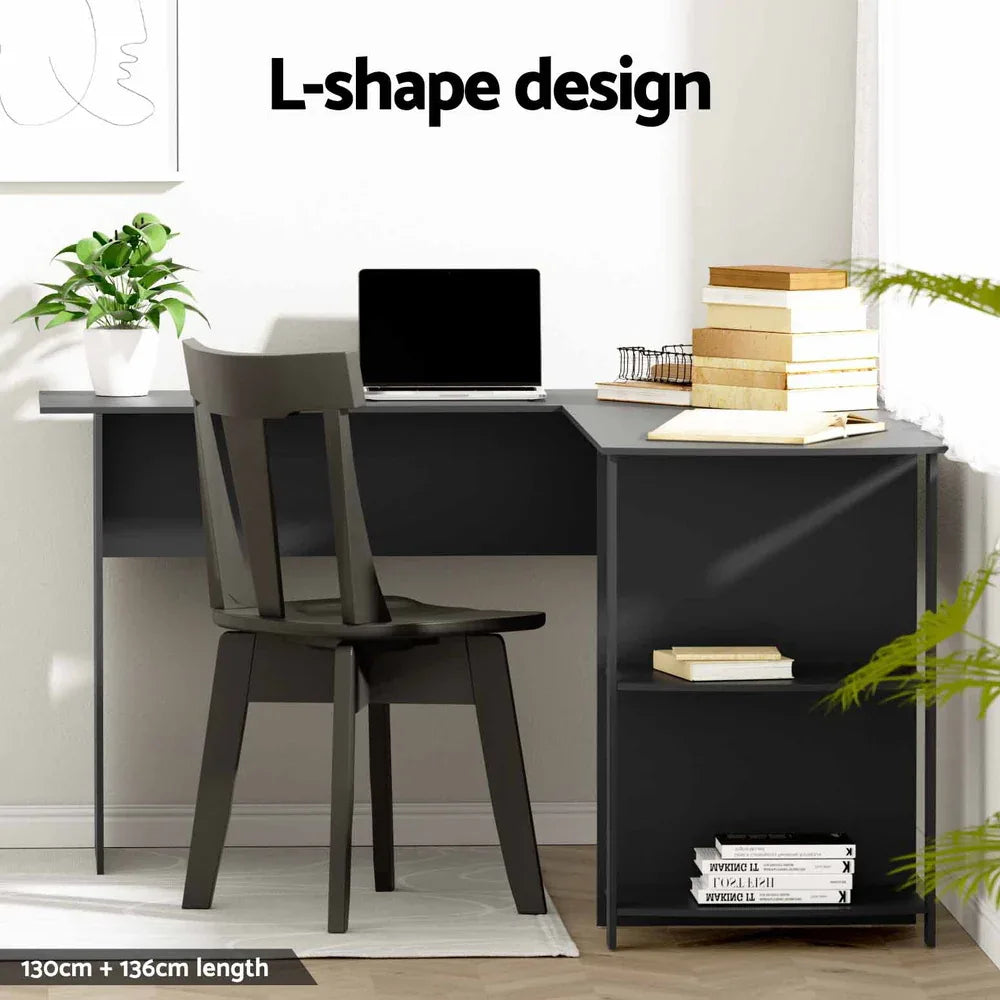 Artiss Computer Desk Shelf L-Shape Black 136CM - Mekamart Australia
