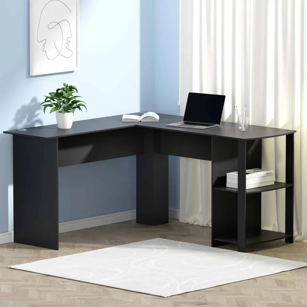 Artiss Computer Desk Shelf L-Shape Black 136CM - Mekamart Australia