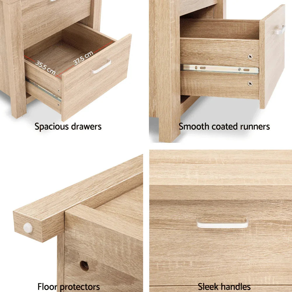 Artiss Bedside Table 2 Drawers - MAXI Pine - Mekamart Australia