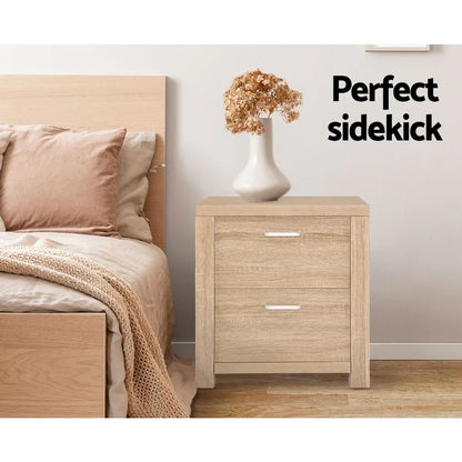 Artiss Bedside Table 2 Drawers - MAXI Pine - Mekamart Australia
