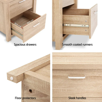 Artiss 2x Bedside Table 2 Drawers - MAXI Pine - Mekamart Australia