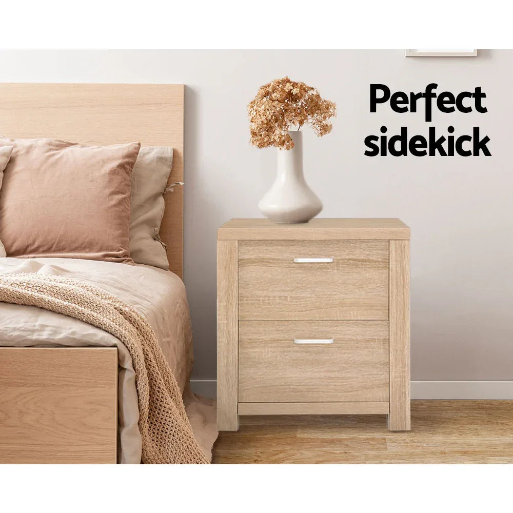 Artiss 2x Bedside Table 2 Drawers - MAXI Pine - Mekamart Australia