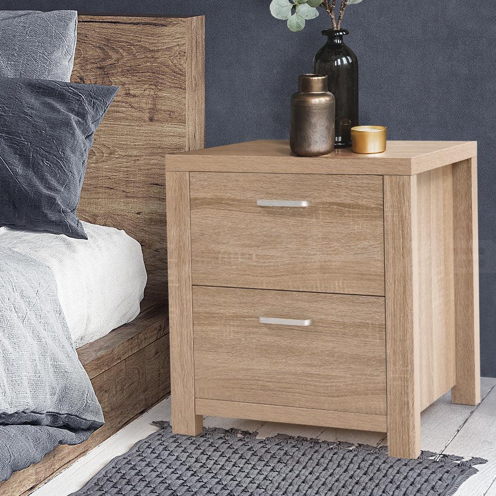 Artiss 2x Bedside Table 2 Drawers - MAXI Pine - Mekamart Australia