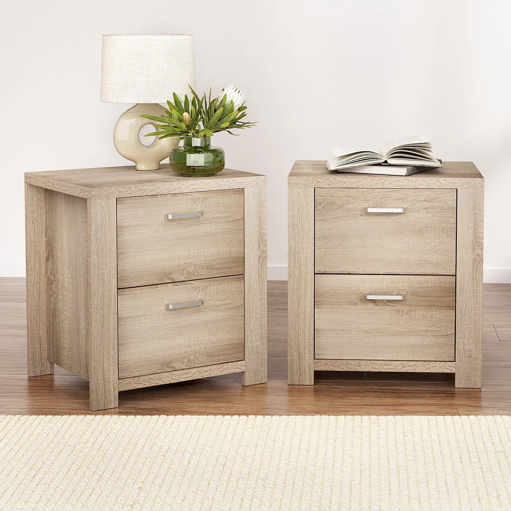 Artiss 2x Bedside Table 2 Drawers - MAXI Pine - Mekamart Australia