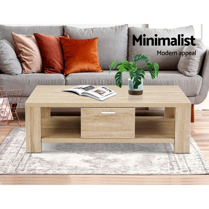 Artiss Coffee Table 1 Drawer Oak Maxi - Mekamart Australia