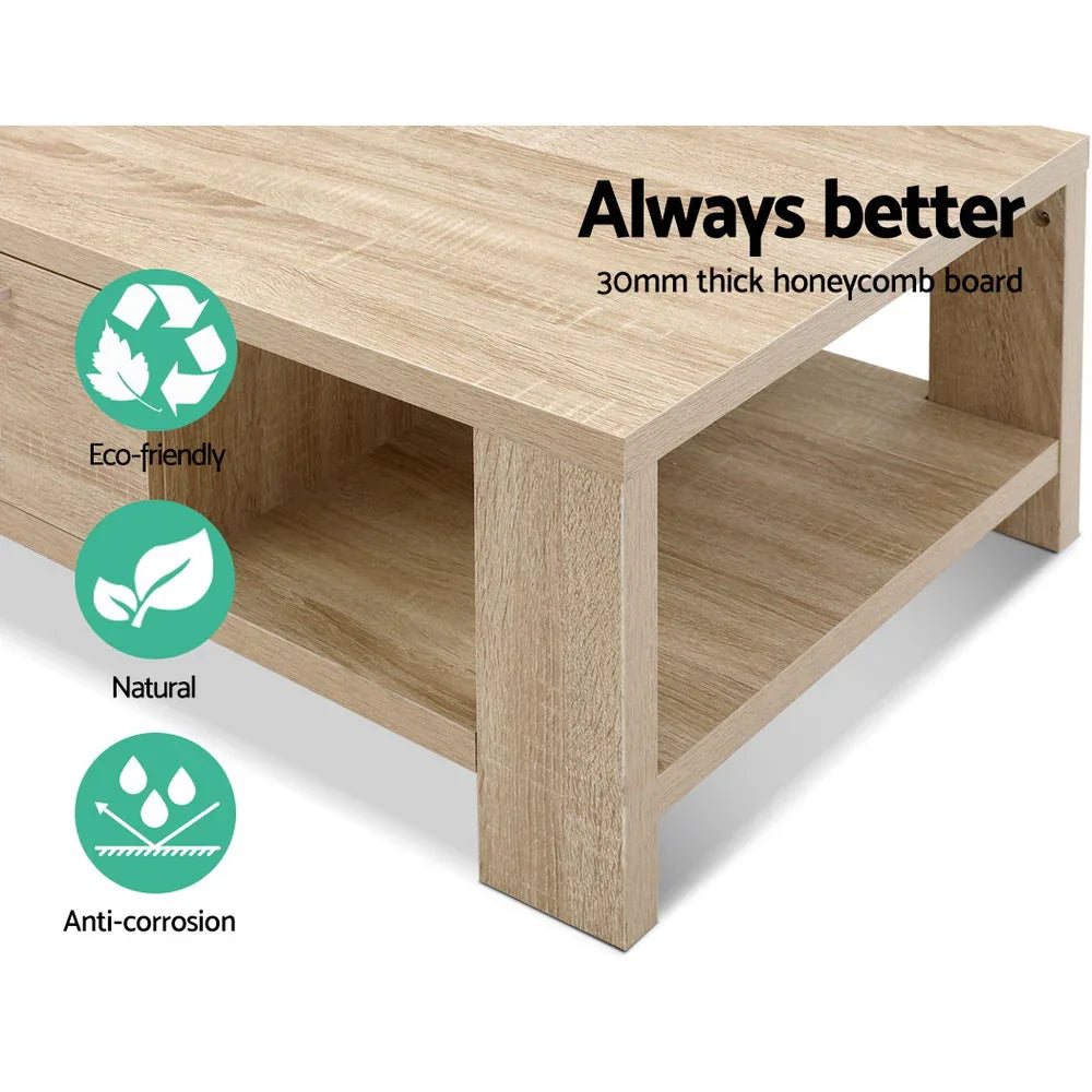 Artiss Coffee Table 1 Drawer Oak Maxi - Mekamart Australia