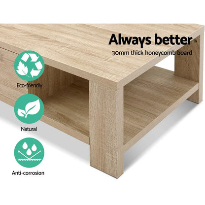 Artiss Coffee Table 1 Drawer Oak Maxi - Mekamart Australia