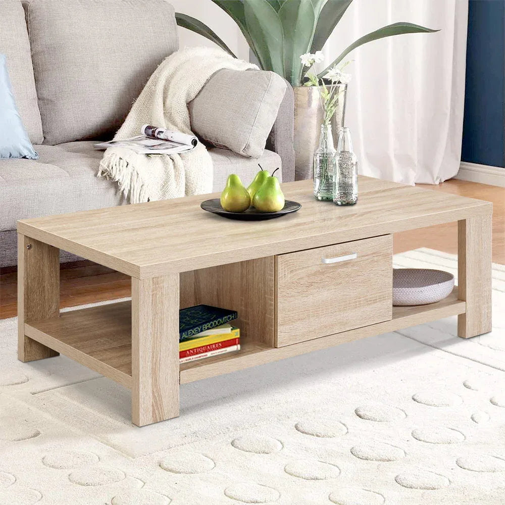 Artiss Coffee Table 1 Drawer Oak Maxi - Mekamart Australia