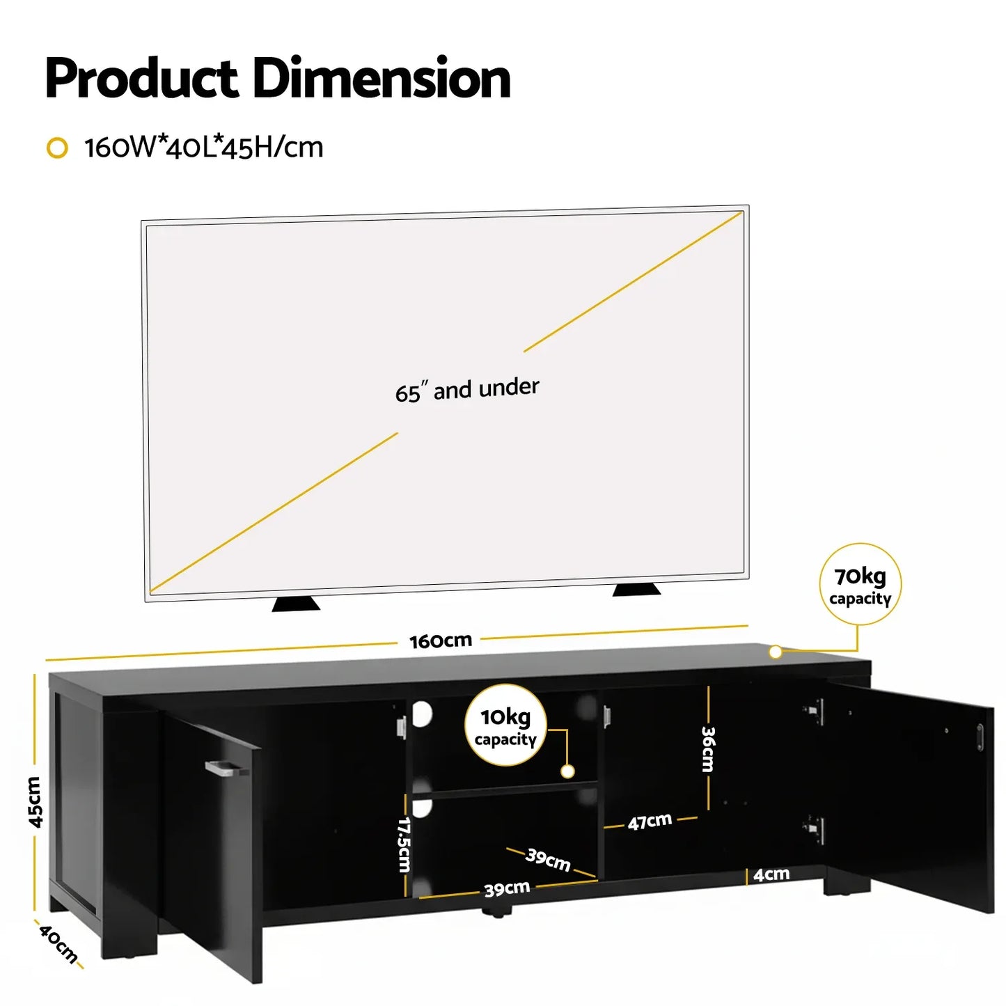 Artiss TV Cabinet Entertainment Unit 160cm Black Maxi - Mekamart Australia