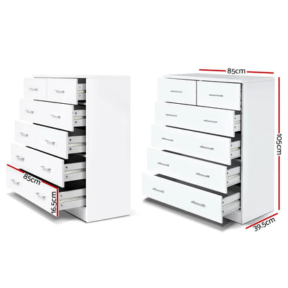 Artiss 6 Chest of Drawers - ANDES White - Mekamart Australia