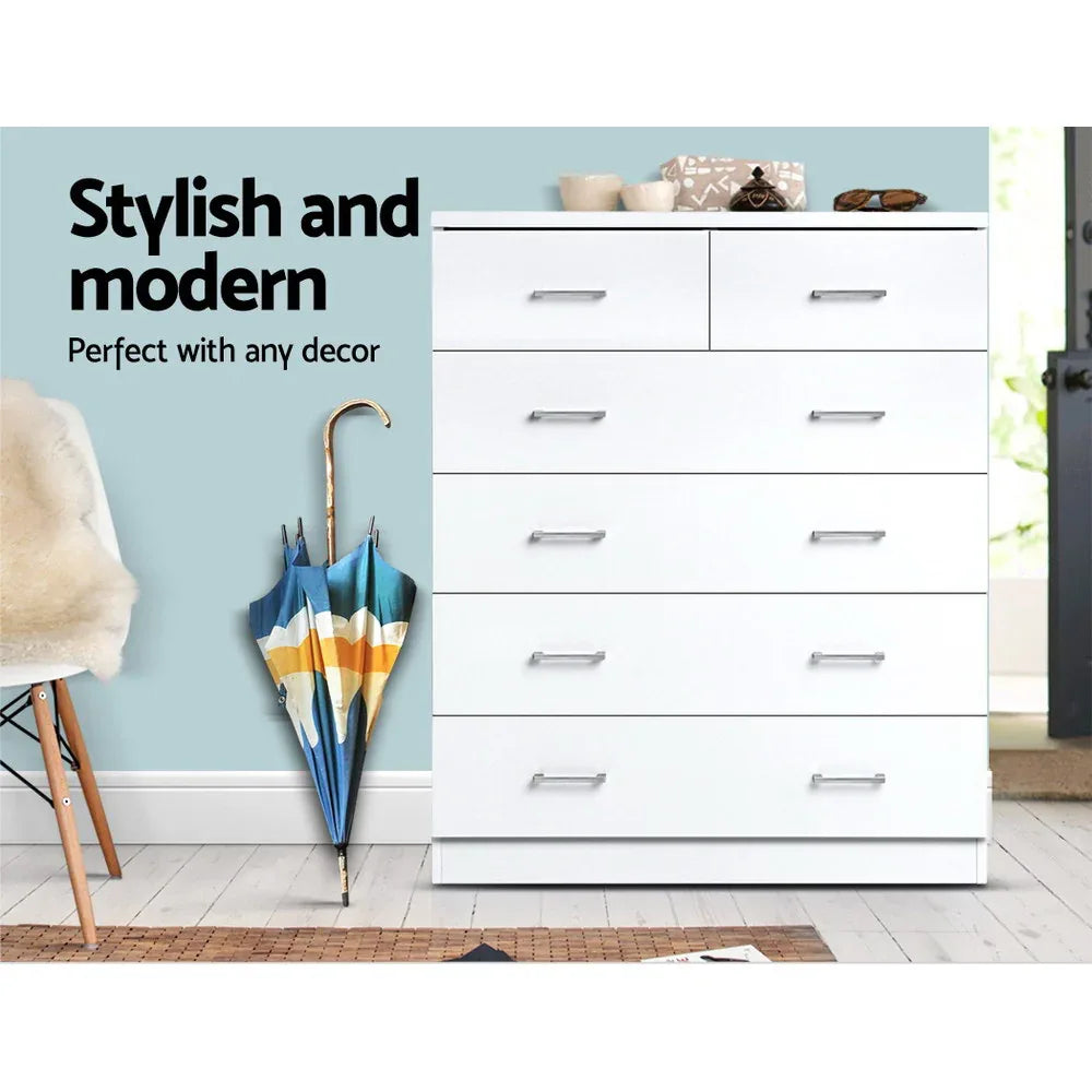 Artiss 6 Chest of Drawers - ANDES White - Mekamart Australia