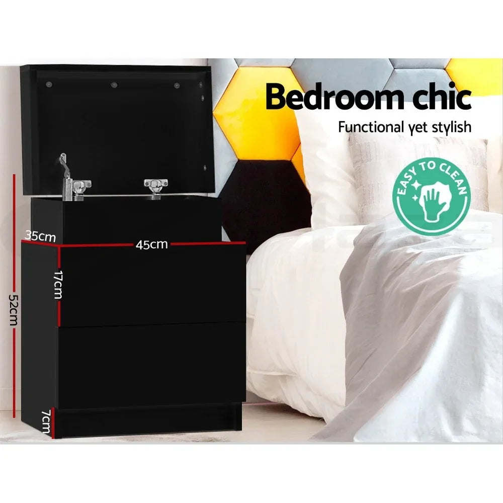 Artiss 2X Bedside Table 2 Drawers Lift-up Storage Black - Mekamart Australia