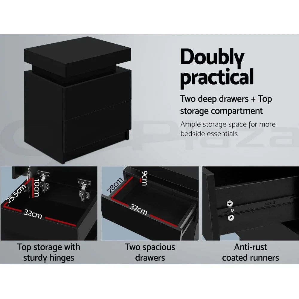 Artiss 2X Bedside Table 2 Drawers Lift-up Storage Black - Mekamart Australia