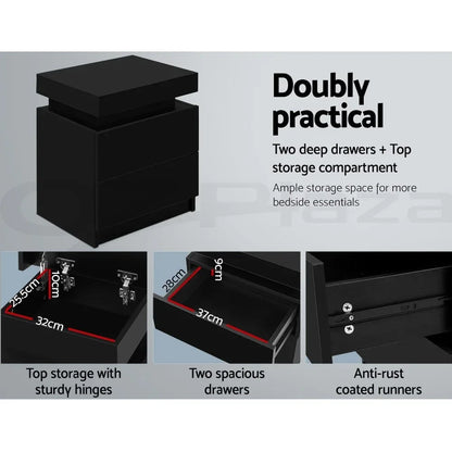 Artiss 2X Bedside Table 2 Drawers Lift-up Storage Black - Mekamart Australia