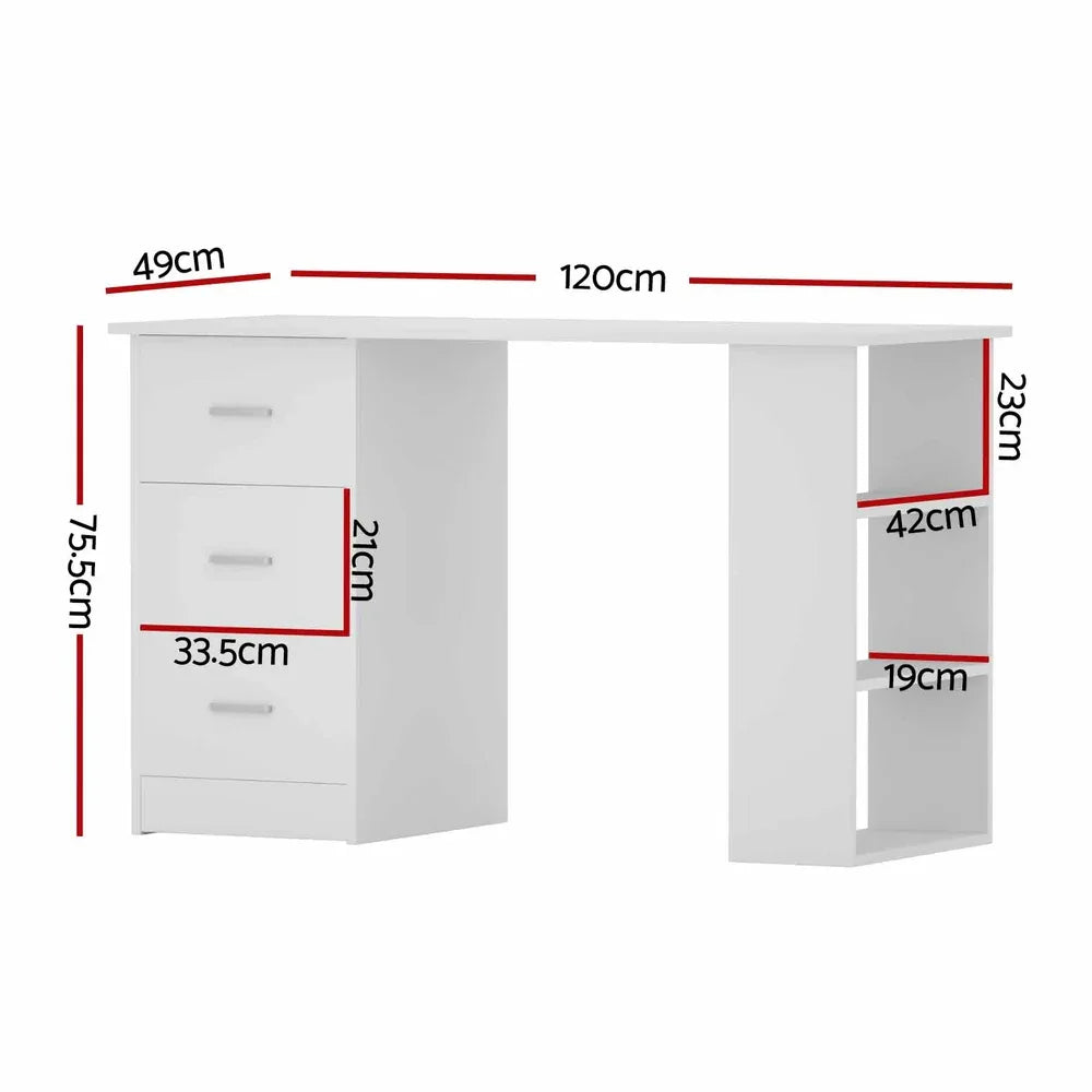 Artiss Computer Desk Drawer Shelf Cabinet White 120CM - Mekamart Australia