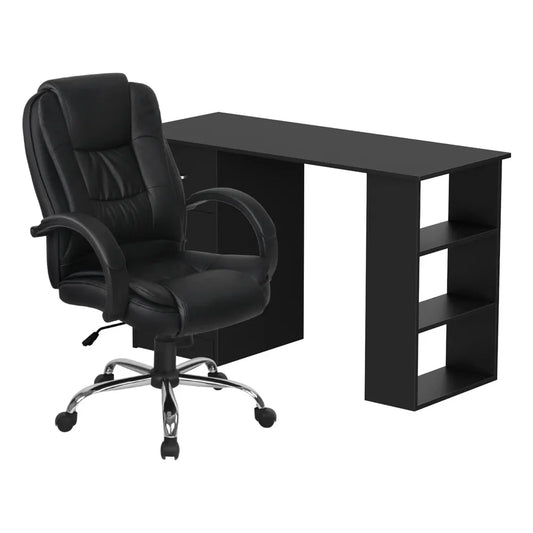 Artiss Computer Desk 120cm Executive Office Chair Set PU Leather High Back Black - Mekamart Australia