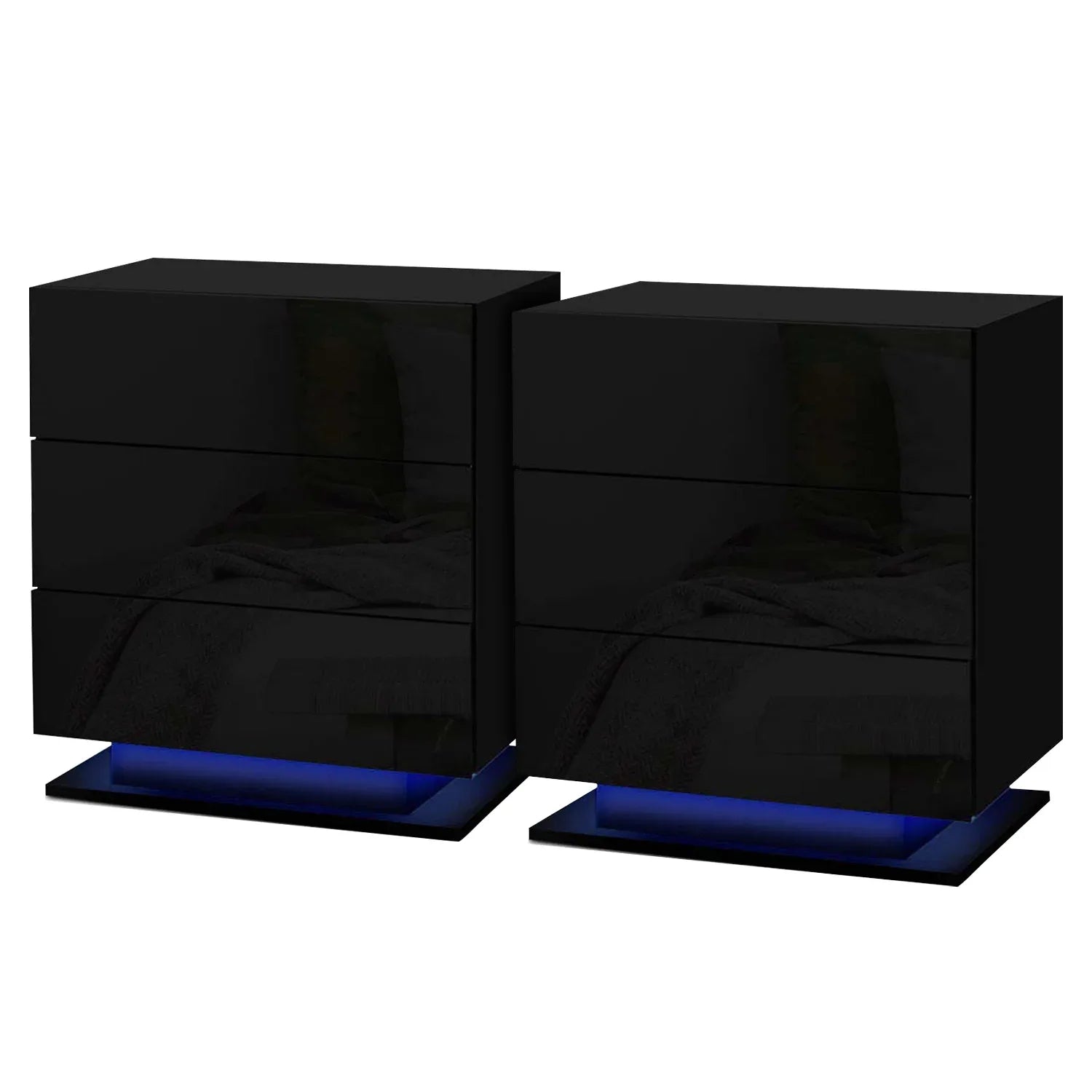 Artiss 2x Bedside Table LED 3 Drawers - MORI Black - Mekamart Australia