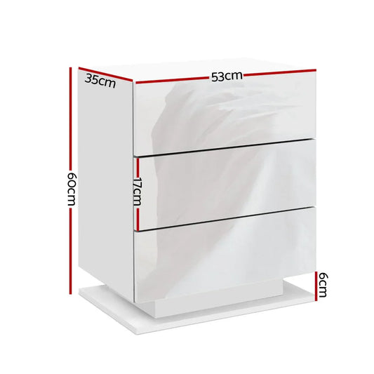 Artiss Bedside Table LED 3 Drawers - MORI White - Mekamart Australia