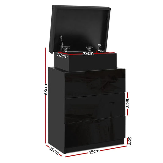 Artiss Bedside Table LED 3 Drawers - COLEY Black - Mekamart Australia