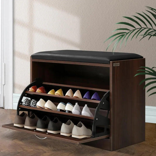 Artiss Shoe Rack Cabinet Bench15 Pairs Walnut Kyla - Mekamart Australia