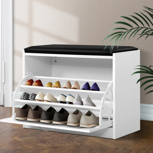 Artiss Shoe Rack Cabinet Bench 15 Pairs White Kyla - Mekamart Australia
