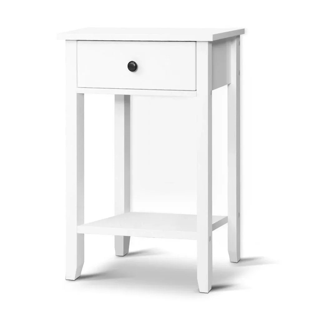 Artiss Bedside Table 1 Drawer with Shelf - BOWIE White - Mekamart Australia