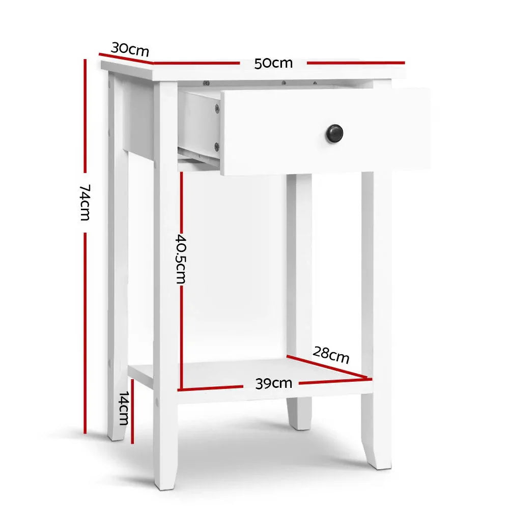 Artiss Bedside Table 1 Drawer with Shelf - BOWIE White - Mekamart Australia