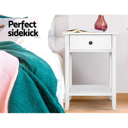 Artiss Bedside Table 1 Drawer with Shelf - BOWIE White - Mekamart Australia
