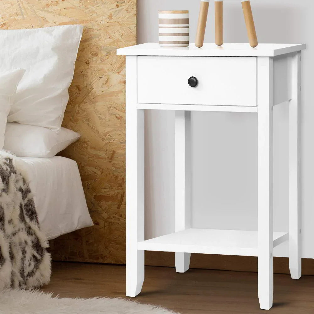 Artiss Bedside Table 1 Drawer with Shelf - BOWIE White - Mekamart Australia