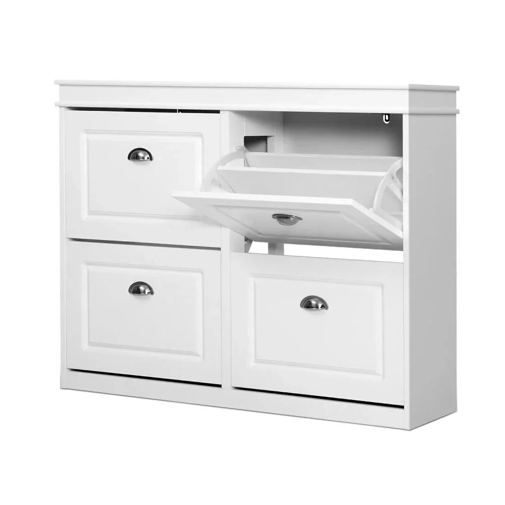 Artiss Shoe Rack Cabinet 16 Pairs 4-tier White Paul - Mekamart Australia