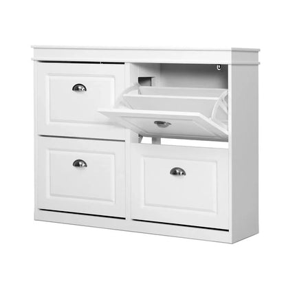 Artiss Shoe Rack Cabinet 16 Pairs 4-tier White Paul - Mekamart Australia