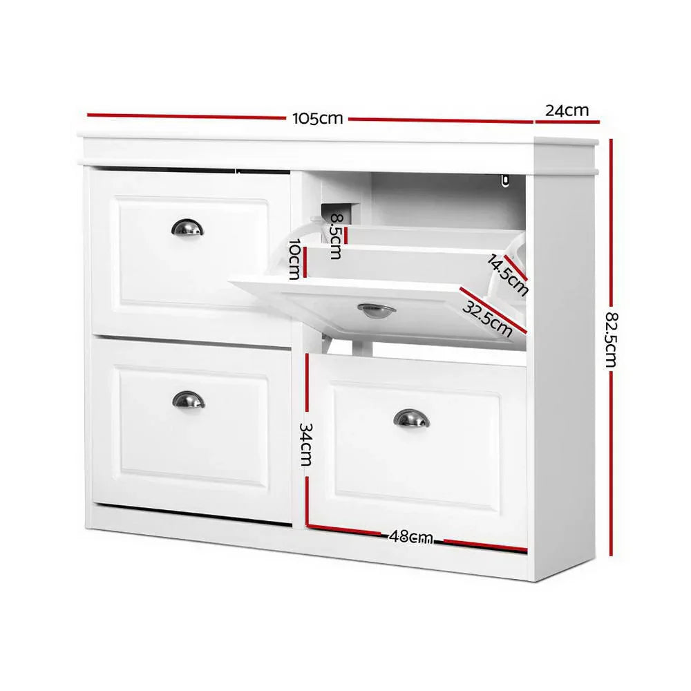 Artiss Shoe Rack Cabinet 16 Pairs 4-tier White Paul - Mekamart Australia