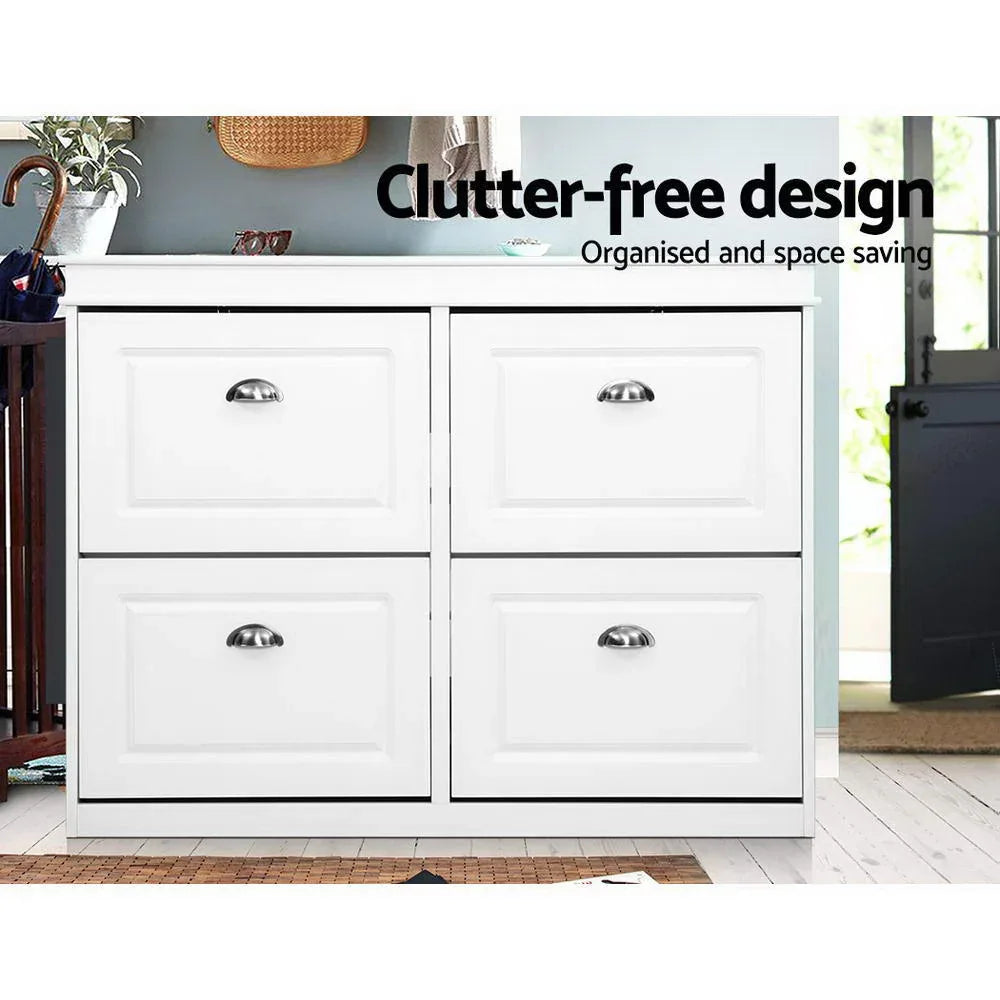 Artiss Shoe Rack Cabinet 16 Pairs 4-tier White Paul - Mekamart Australia