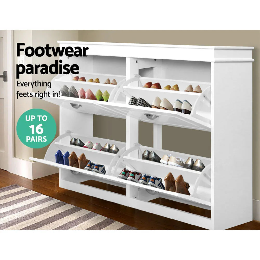 Artiss Shoe Rack Cabinet 16 Pairs 4-tier White Paul - Mekamart Australia