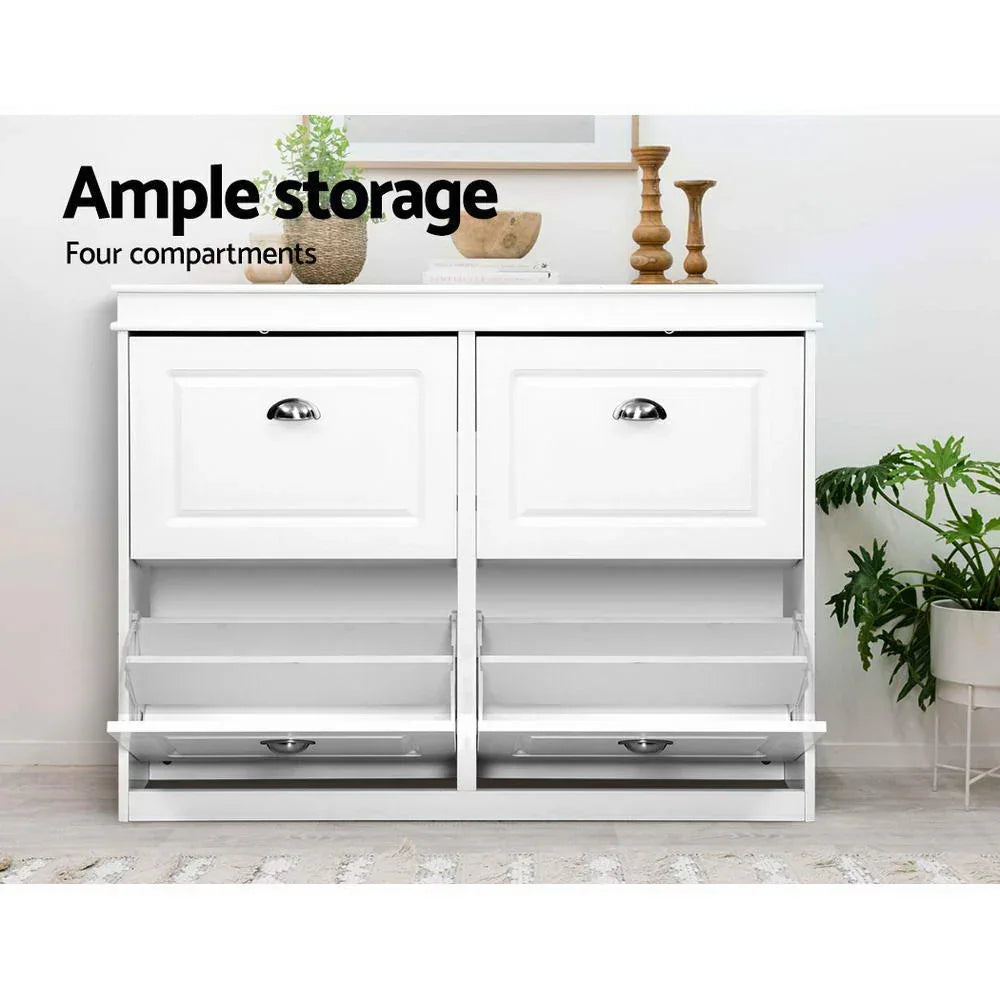 Artiss Shoe Rack Cabinet 16 Pairs 4-tier White Paul - Mekamart Australia