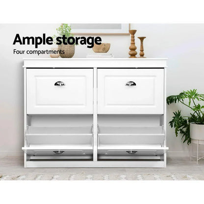 Artiss Shoe Rack Cabinet 16 Pairs 4-tier White Paul - Mekamart Australia