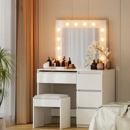 Artiss Dressing Table Set Stool 12 Led Bulbs White - Mekamart Australia